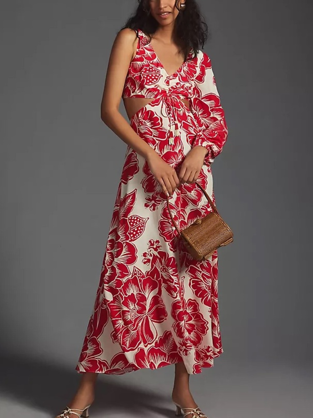 Farm Rio One Shoulder Dress in Red Motif